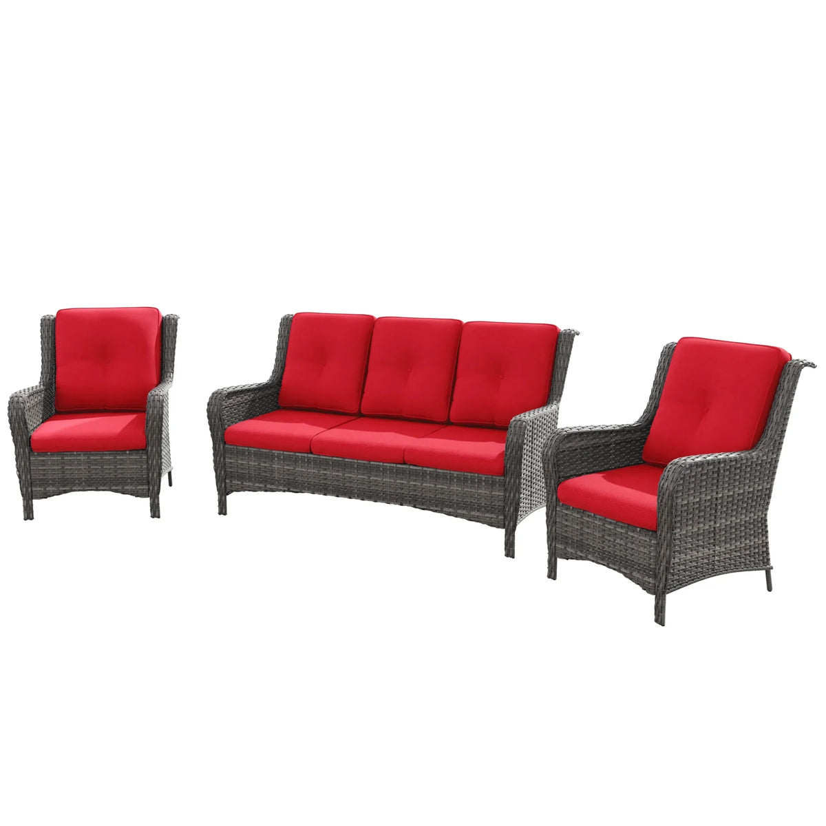 MeetLeisure 3 Pieces Outdoor Furniture Patio Furniture Set with One 3-Seat Sofa, Two ArmChairs, Navy