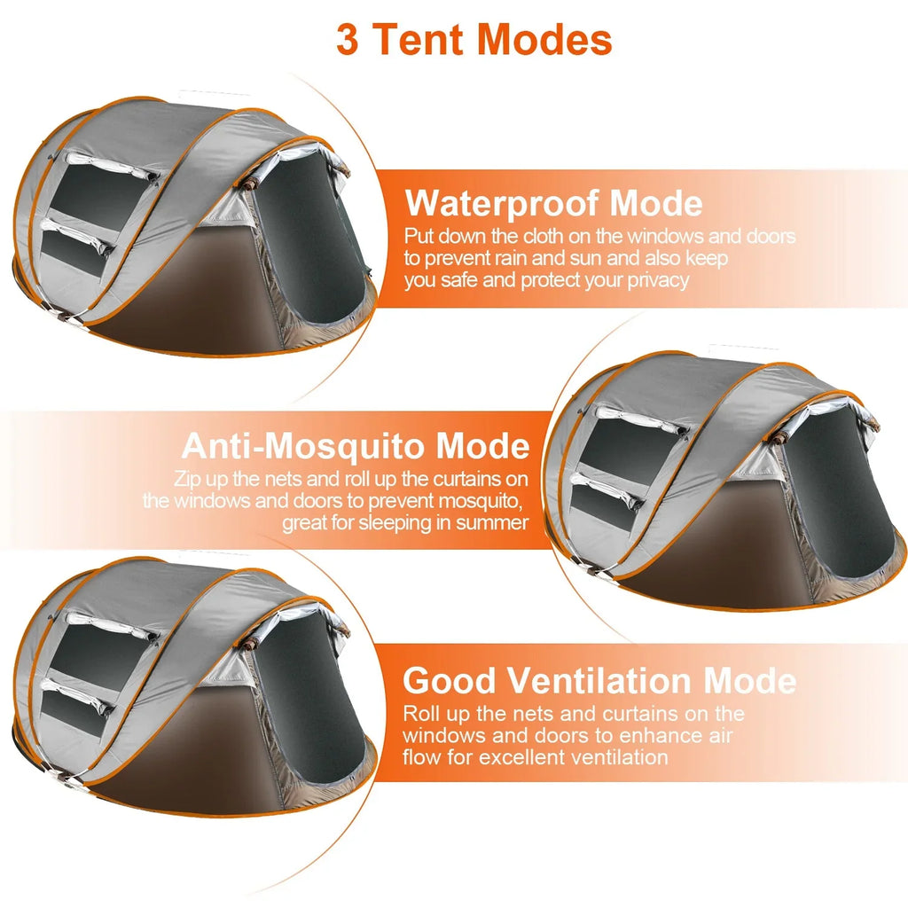 Tcbosik Easy Pop Up Tent for 5-8 Person, Automatic Setup Instant Family Tent with 2 Doors and 4 Mosquito Net Windows, Waterproof Camping Tent with Carry Bag for Hiking & Traveling, Khaki