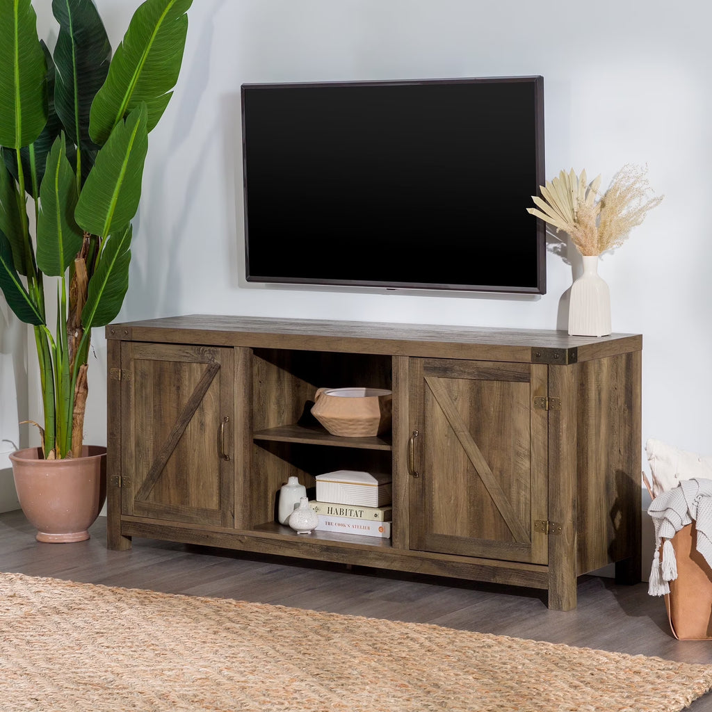 Walker Edison Modern Farmhouse Barn Door TV Stand for TVs up to 65", Grey Wash