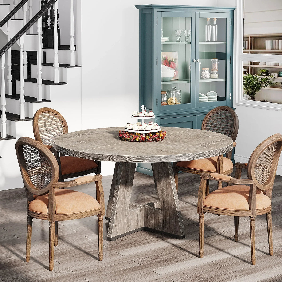 Round Dining Table for 4, 47 Inch Farmhouse Kitchen Table Small Dinner Table Vintage Grey