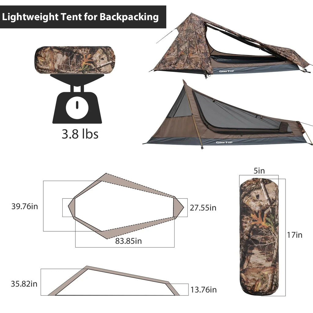 GEERTOP Ultralight Bivy Tent for 1 Person 3 Season Waterproof Single Person Backpacking Tent for Camping Hiking Backpack Travel Outdoor Survival Gear