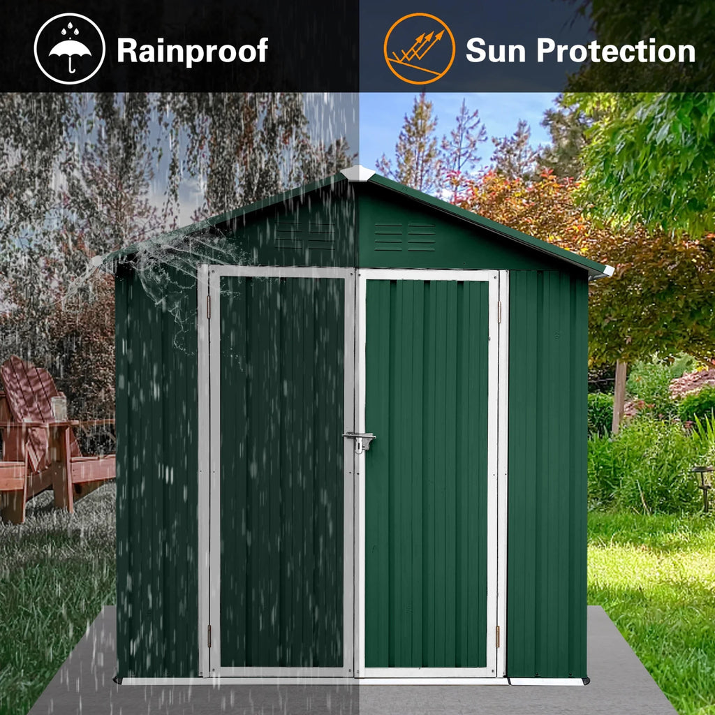 Outdoor Storage Garden Sheds 6FTx4FT Apex Roof Lockable Doors for Backyard White+Yellow