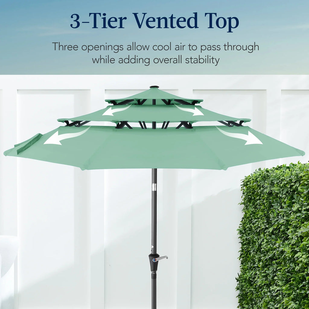 Best Choice Products 10ft 3-Tier Patio Umbrella, Market Sun Shade w/ Tilt Adjustment, Easy Crank - Red
