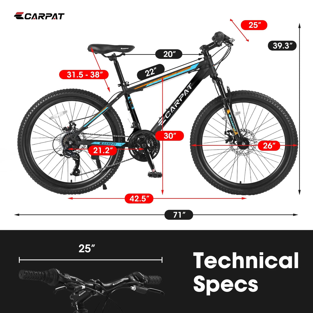 Ambifirner 26" Mountain Bike for Adults & Teens - Shimano 21-Speed Gears, All-Terrain Mechanical Disc Brakes, High-Carbon Steel Suspension Frame MTB Bicycle, 85% Pre-Assembled, Blue