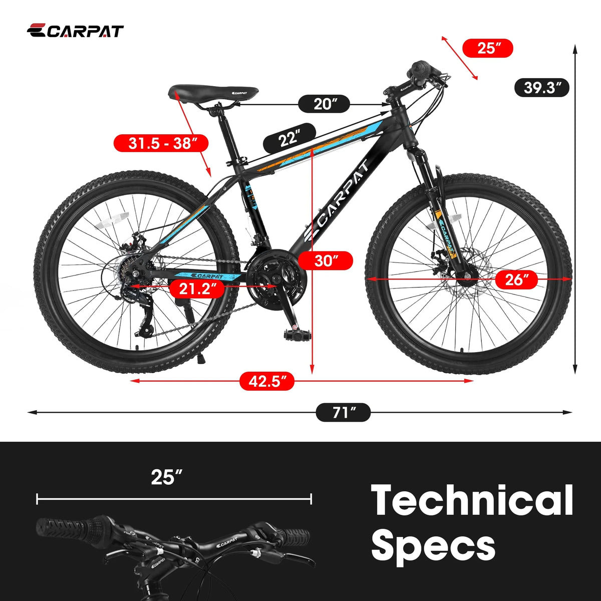 Ambifirner 26" Mountain Bike for Adults & Teens - Shimano 21-Speed Gears, All-Terrain Mechanical Disc Brakes, High-Carbon Steel Suspension Frame MTB Bicycle, 85% Pre-Assembled, Blue