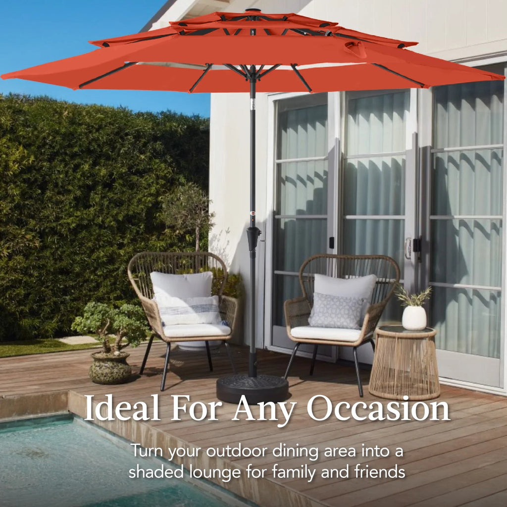 Best Choice Products 10ft 3-Tier Patio Umbrella, Market Sun Shade w/ Tilt Adjustment, Easy Crank - Red