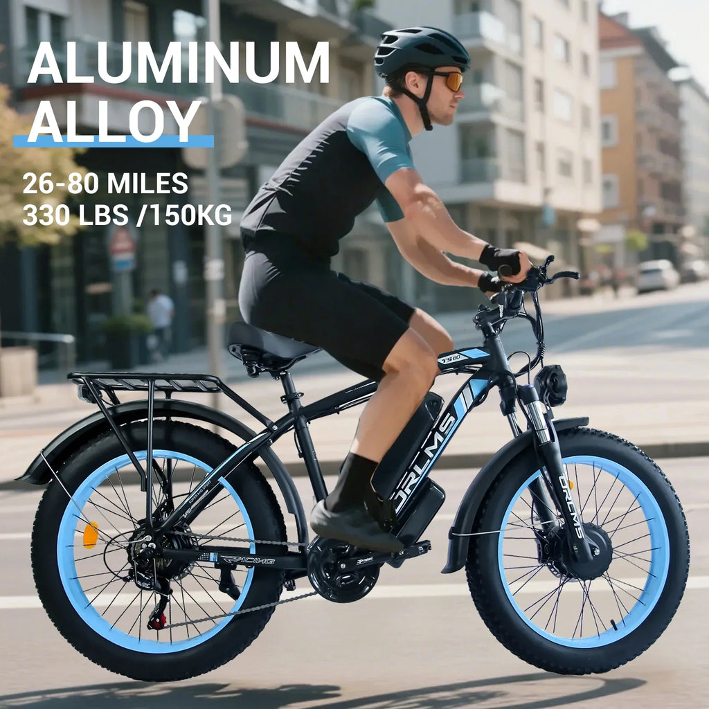 Peak 5000W-Electric-Bike for Adults-Men, Dual-Motor-Ebike 50MPH-Hunting-Ebike, 60V 25AH Long Range Dirtbike, 26" x 4.0 Fat-Tire-Electric-Bicycle,AWD 21-Speed Mountain Bike for Off-Road Snow Sand
