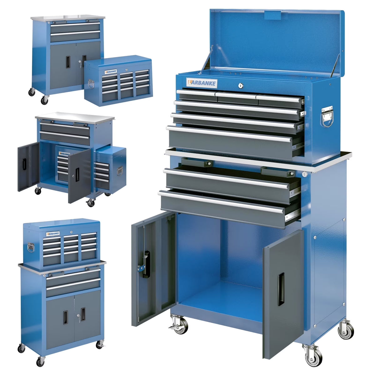 8-Drawer Rolling Tool Chest with Stainless Top & Sliding Drawers - Heavy-Duty Garage Workbench with Wheels