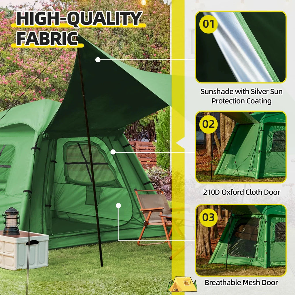 Erommy 3-4 Person Inflatable Tents for Camping with Large Rainproof Cover, Blow-Up Tent with Hand Pump, Easy Setup Tent House, Air Tent for Camping Adult,Beige