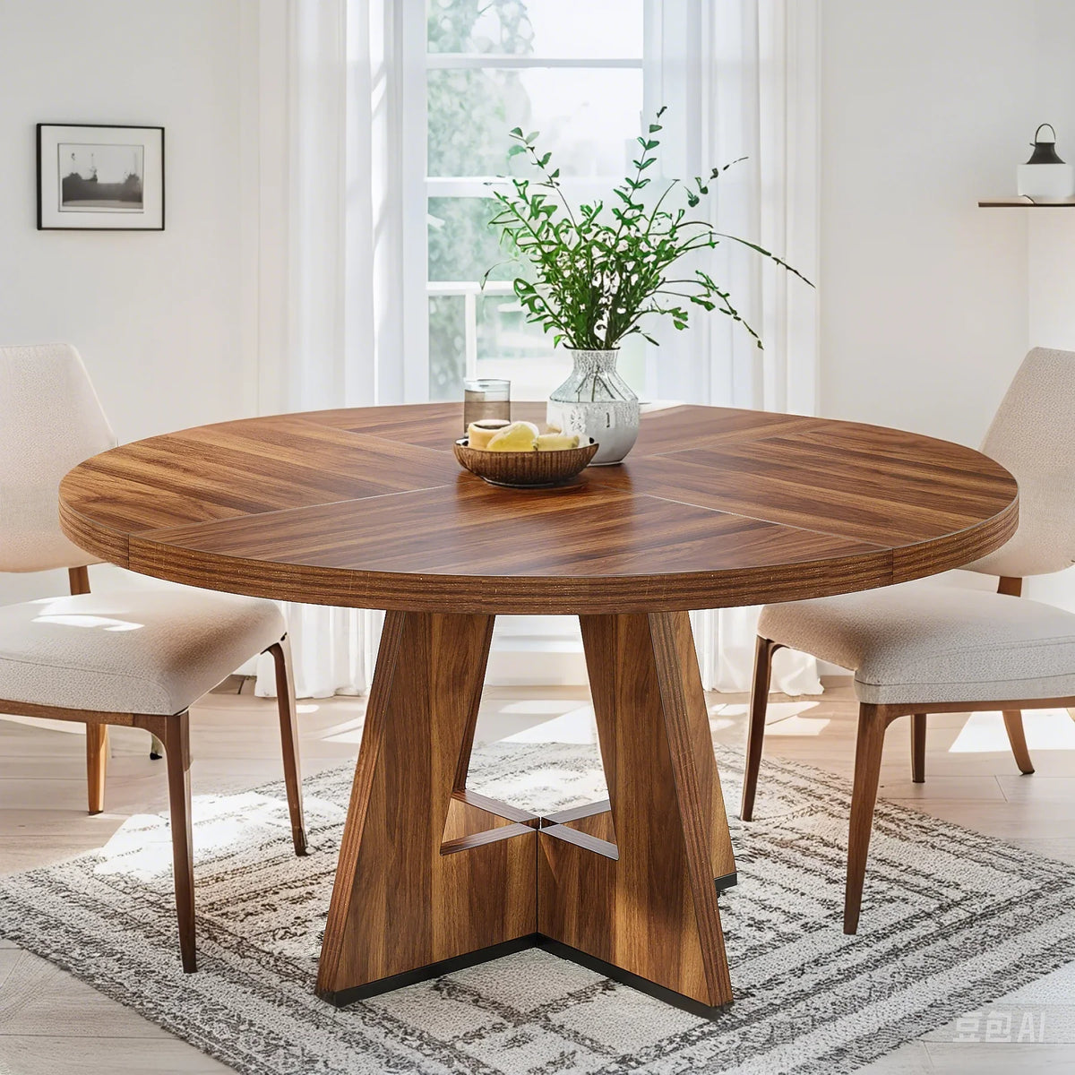 MAYEERTY Round Dining Table for 4, 47" Wood Kitchen Table Farmhouse Dinner Table