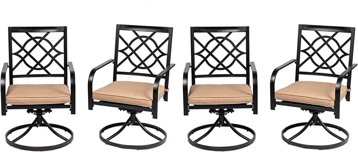 SUNCROWN 5-Piece Outdoor Wrought Iron Chairs and Table Patio Dining Furniture Set - 4 Stackable Metal Chairs, 1 Steel Slat Bistro Table and 1 Sky Blue 9Ft Patio Umbrella for Garden Backyard Deck