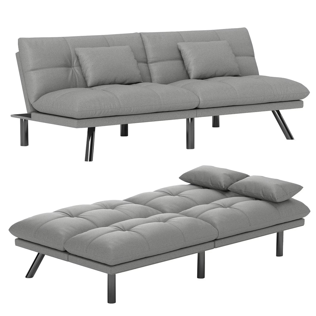 70"" Convertible Futon Sofa Bed Folding Bed Sleeper Couch for Living Room, Small Space or Office, Light Grey
