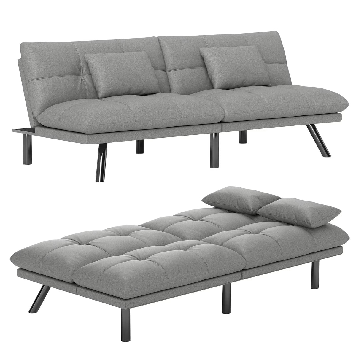 70"" Convertible Futon Sofa Bed Folding Bed Sleeper Couch for Living Room, Small Space or Office, Light Grey