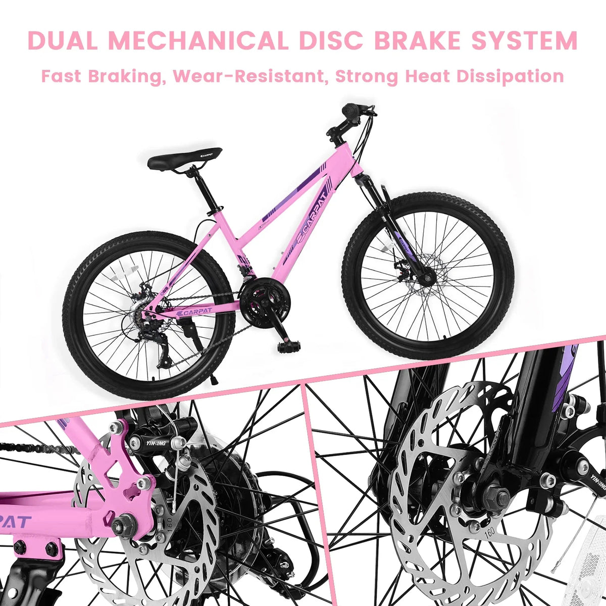 Ecarpat 26 Inch Mountain Bike Adults Womens Mountain Bicycles with Dual Disc Brakes Shimano 21-Speed Full Suspension MTB Bicycles for Outdoor Commuting Exercise, Multi Colors