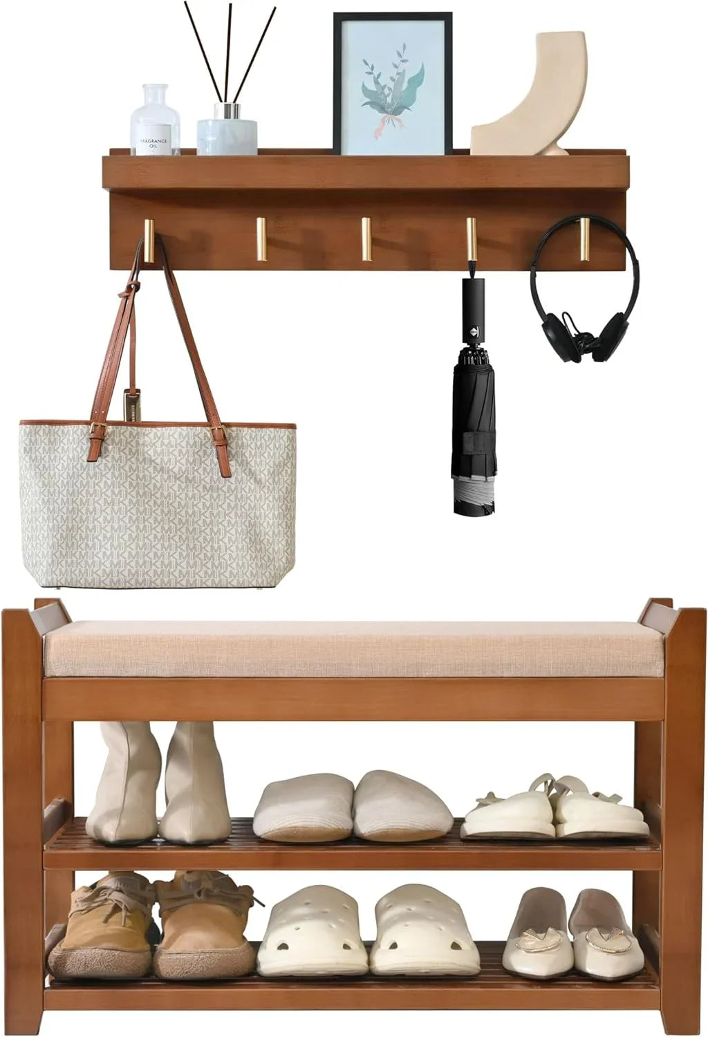 Shoe Rack for Front Door Entrance, 28" Entryway Bench with Coat Rack, Hall Tree Shoe Bench with Storage for Entry, Hallway, Bedroom, Living Room