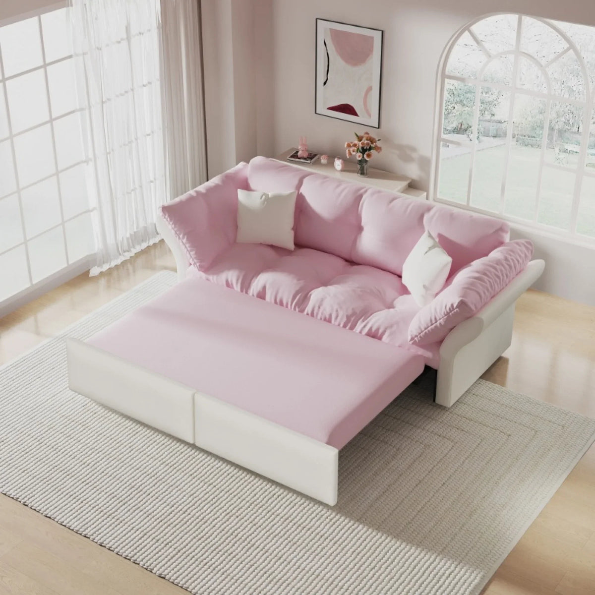66" Queen Pull Out Sofa Bed, 3-in-1 Convertible Sleeper Sofa with Side Storage,Multi-Functional Velvet Loveseat Bed for Living Room,Bedroom