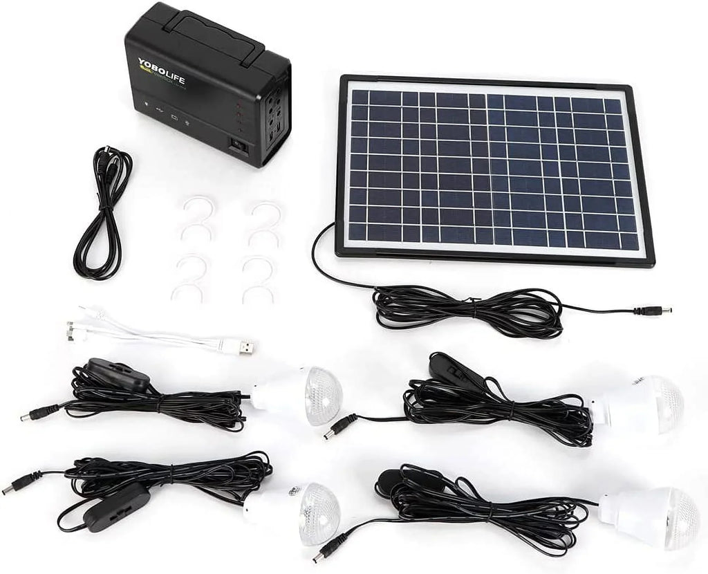Solar Panel Power Generator Kit, Portable Battery Pack Power Station w/ 4 Bulbs, Emergency Power Supply System
