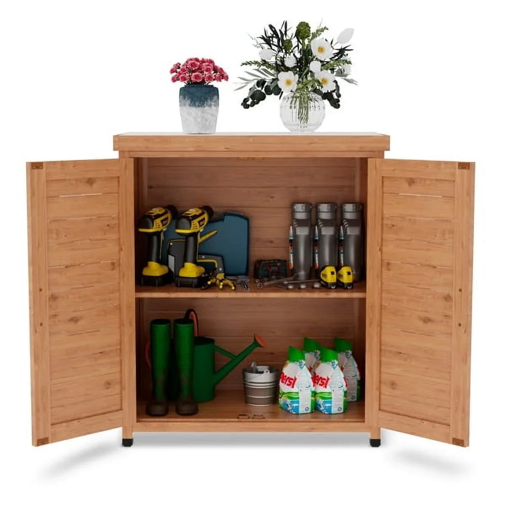 Potting Bench with Storage Cabinet and Metal Table Top for Outdoor Patio,Outdoor Work Station Table