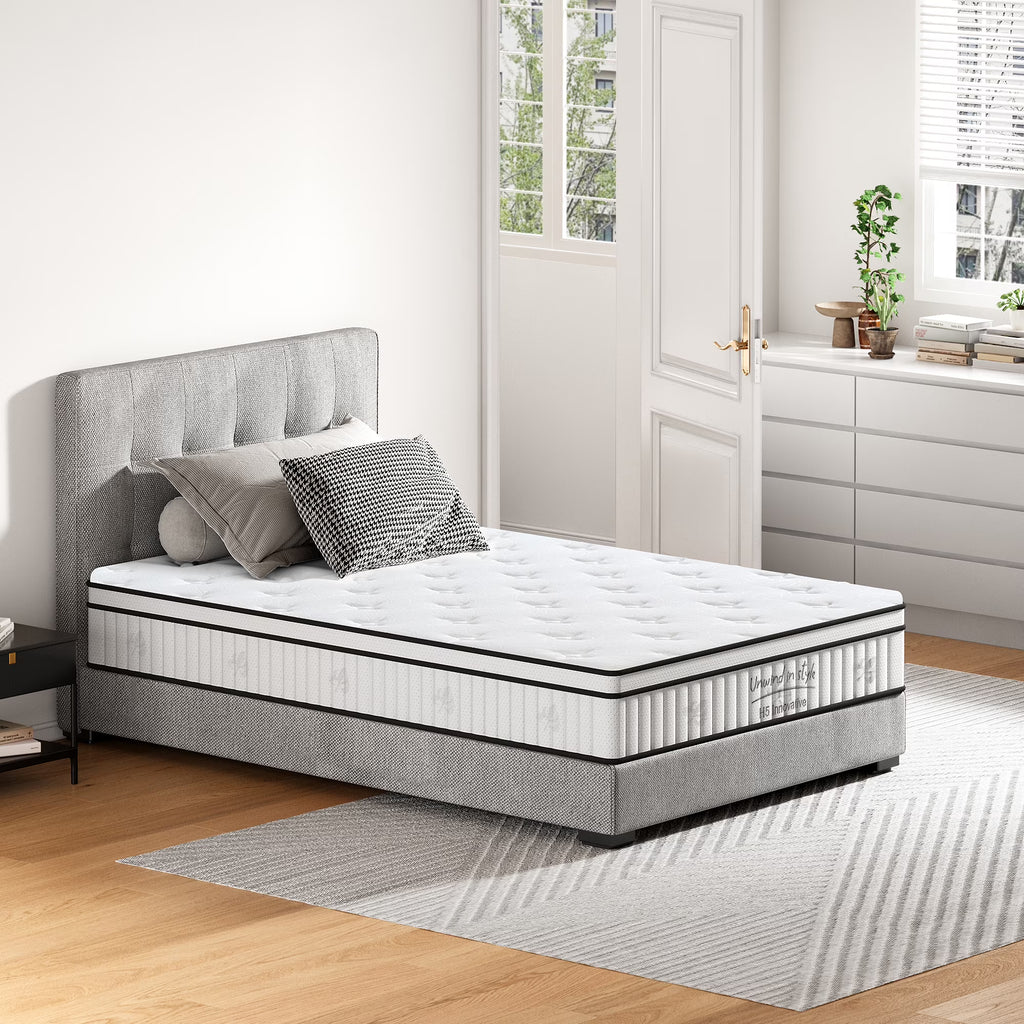 Twin Mattress,Hybrid Innerspring and Memory Foam Mattress in a Box,Medium Firm Support with Cooling Fabric,CertiPUR-US Certified,75"x39"x6",White+Blue