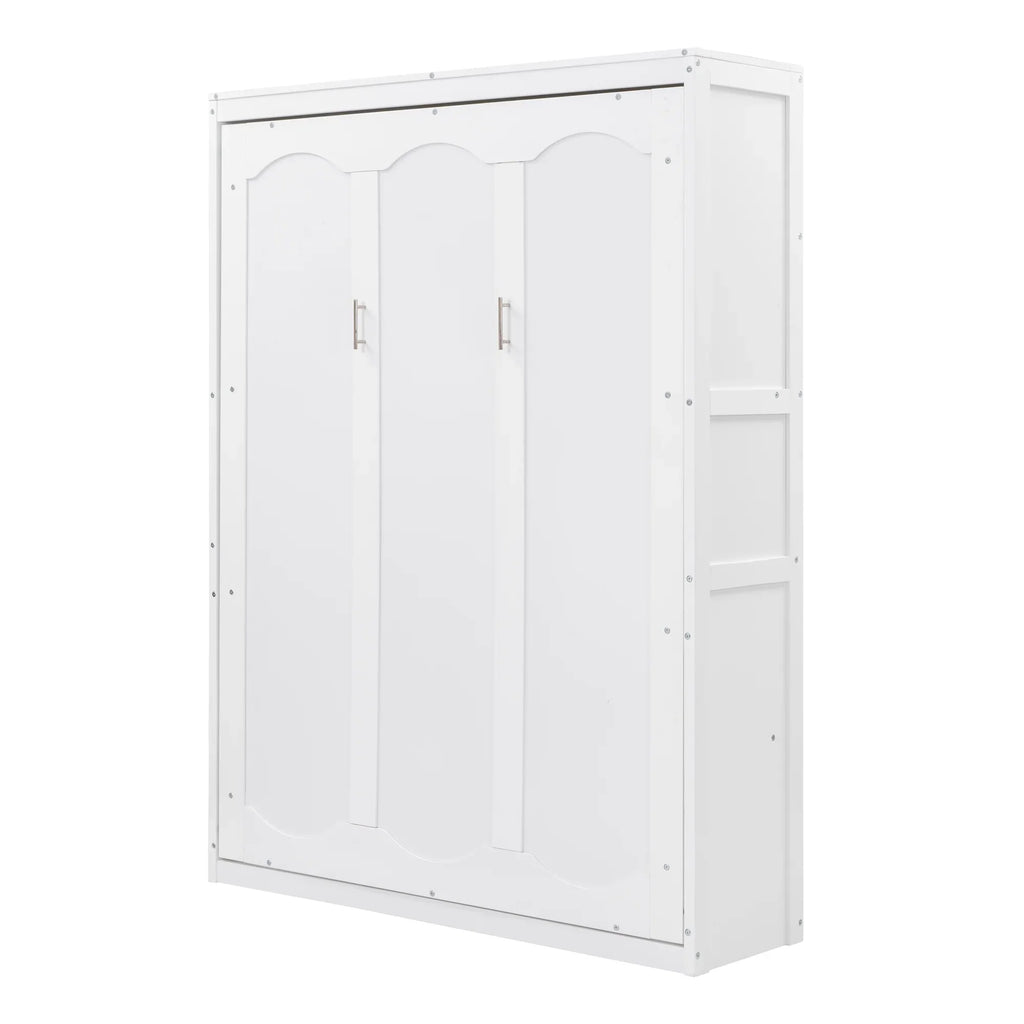 Harper & Bright Designs Full Size Murphy Bed with Shelves, Foldable Wall Bedframe w/Flexible Slats Support, Space-Saving Design, Can Be Folded Into Cabinet, White