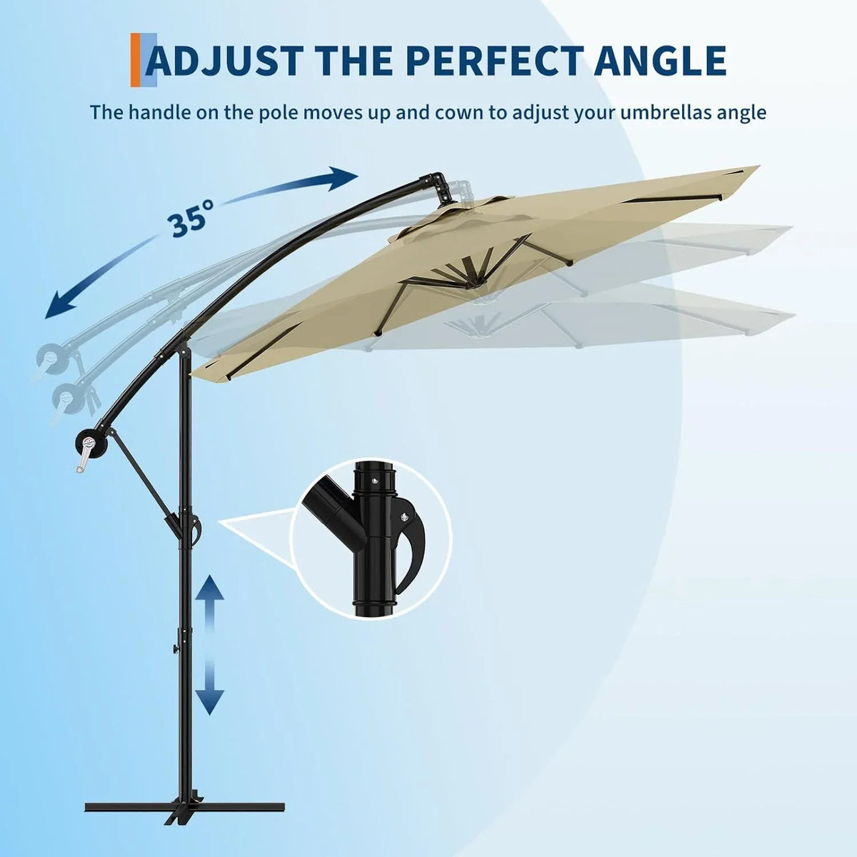 Emorefun Cantilever Umbrella, 10ft Heavy Duty Patio Umbrella with Easy Lift & Tilt Adjustment, Large Outdoor Umbrella for Deck Pool Garden Backyard, Navy Blue