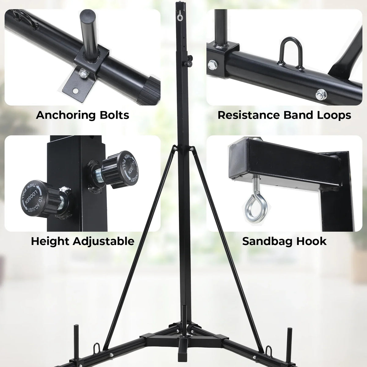 Pirecart Punching Bag Stand Height Adjustable Heavy Boxing Bag Stand for Home Gym Fitness, 150 lbs