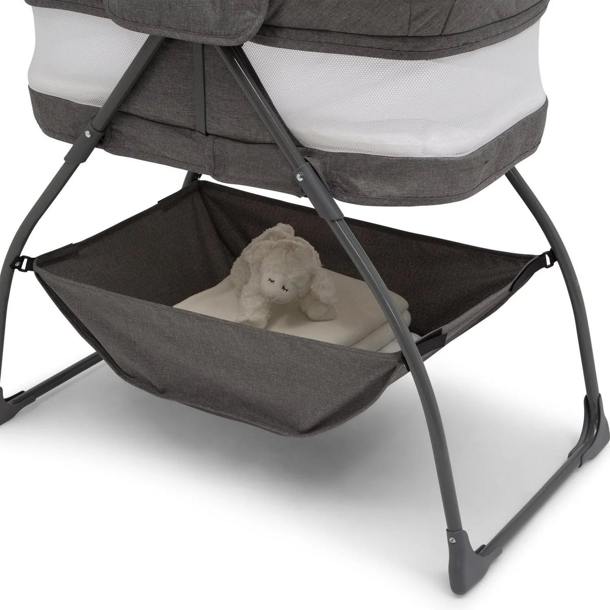 Delta Children TravelMate Compact Fold Bassinet - Features Lights. Sounds and Vibration. Grey Tweed