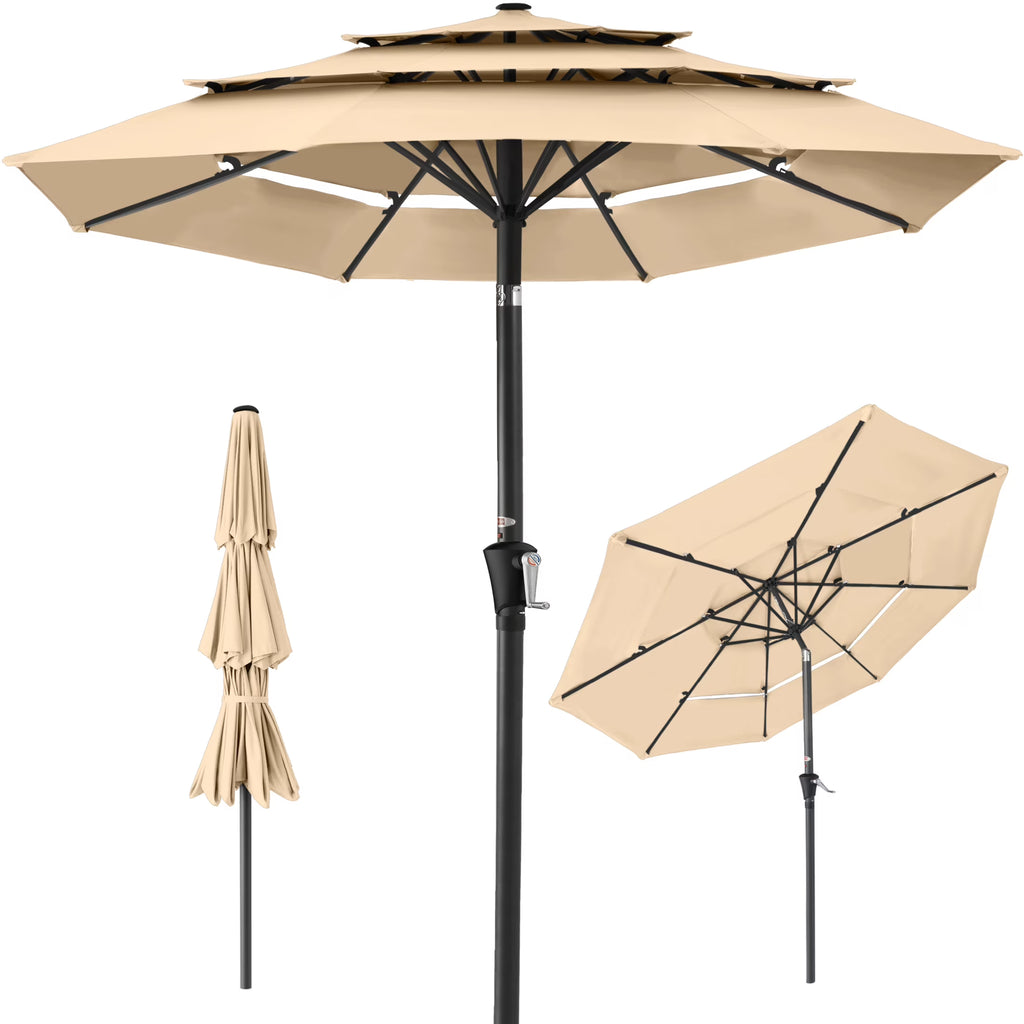 Best Choice Products 10ft 3-Tier Patio Umbrella, Market Sun Shade w/ Tilt Adjustment, Easy Crank - Red