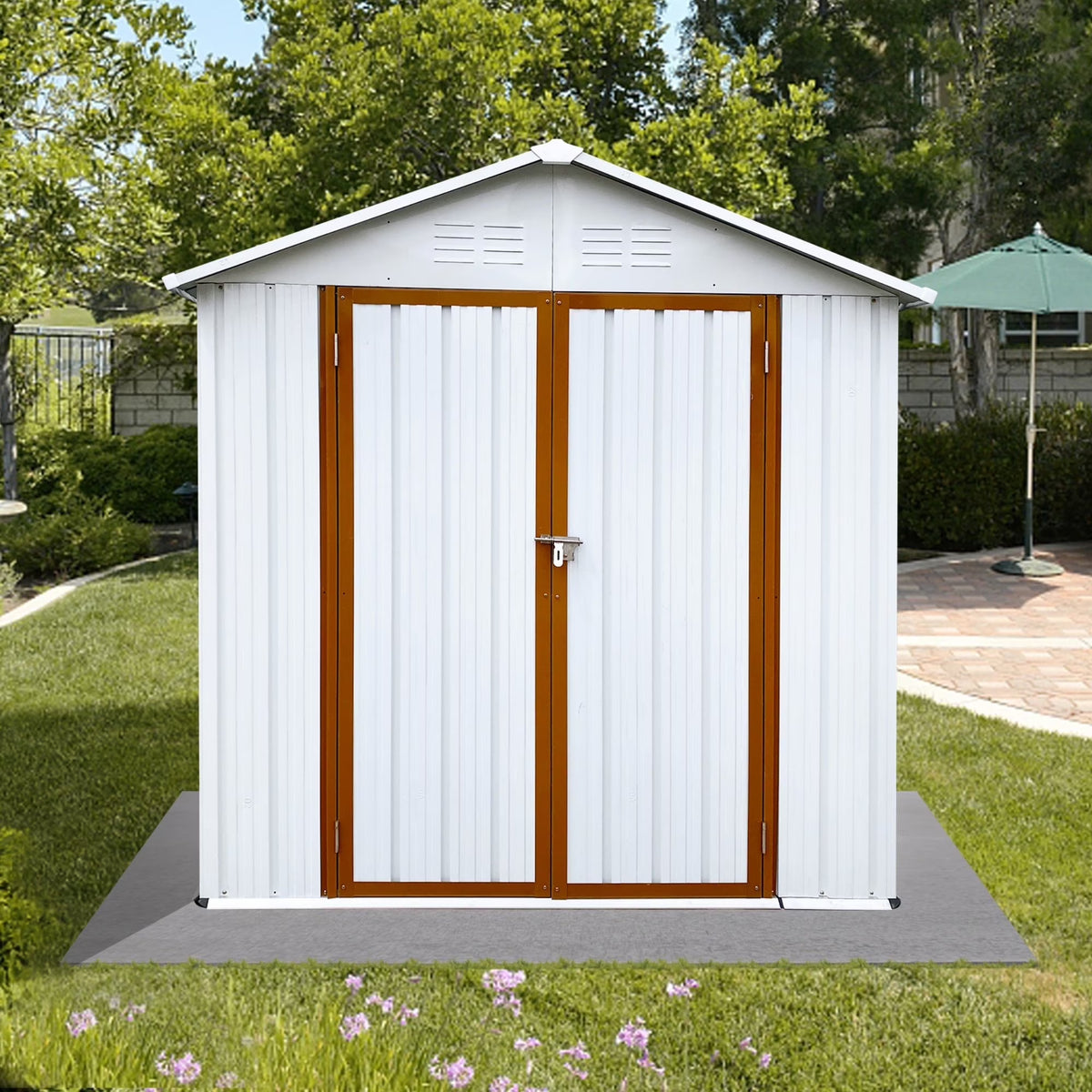 5"4 FT Outdoor Storage shed, Metal Shed with Sloping Roof and Lockable Door, Tool Shed for Bike, Toys, Backyard, Garden, Patio, White