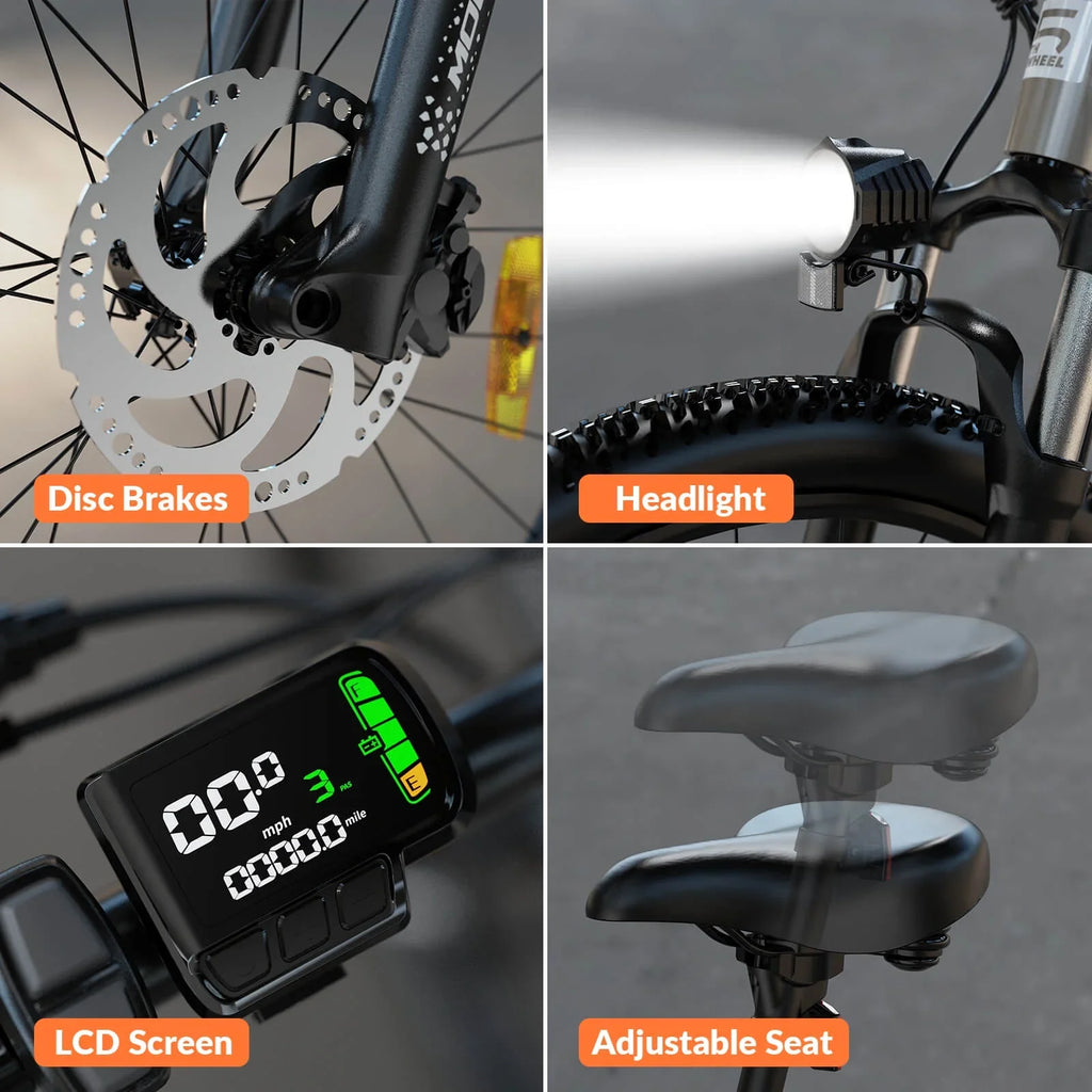 5TH WHEEL W17B 26" Electric Bike for Adult, 500W Peak Electric Bike with 36V 10.4Ah Removable Battery, Electric Bicycle with 7 Speed, UL2849