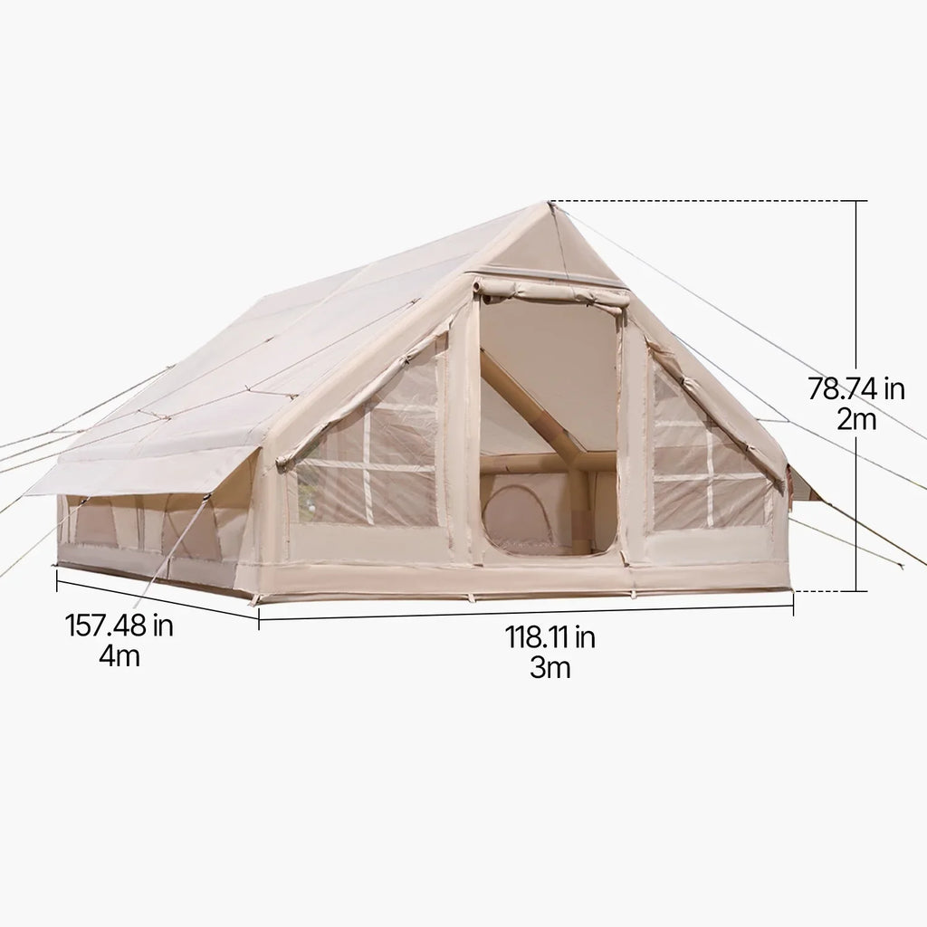 VEVOR Inflatable Tents for Camping, 5-8 Person Easy Setup Blow up Tent with Hand Pump, 300D Oxford Glamping Tent with Stove Jack 2 Doors & 4 Mesh Windows, Storage Bag Included for Easy Taking