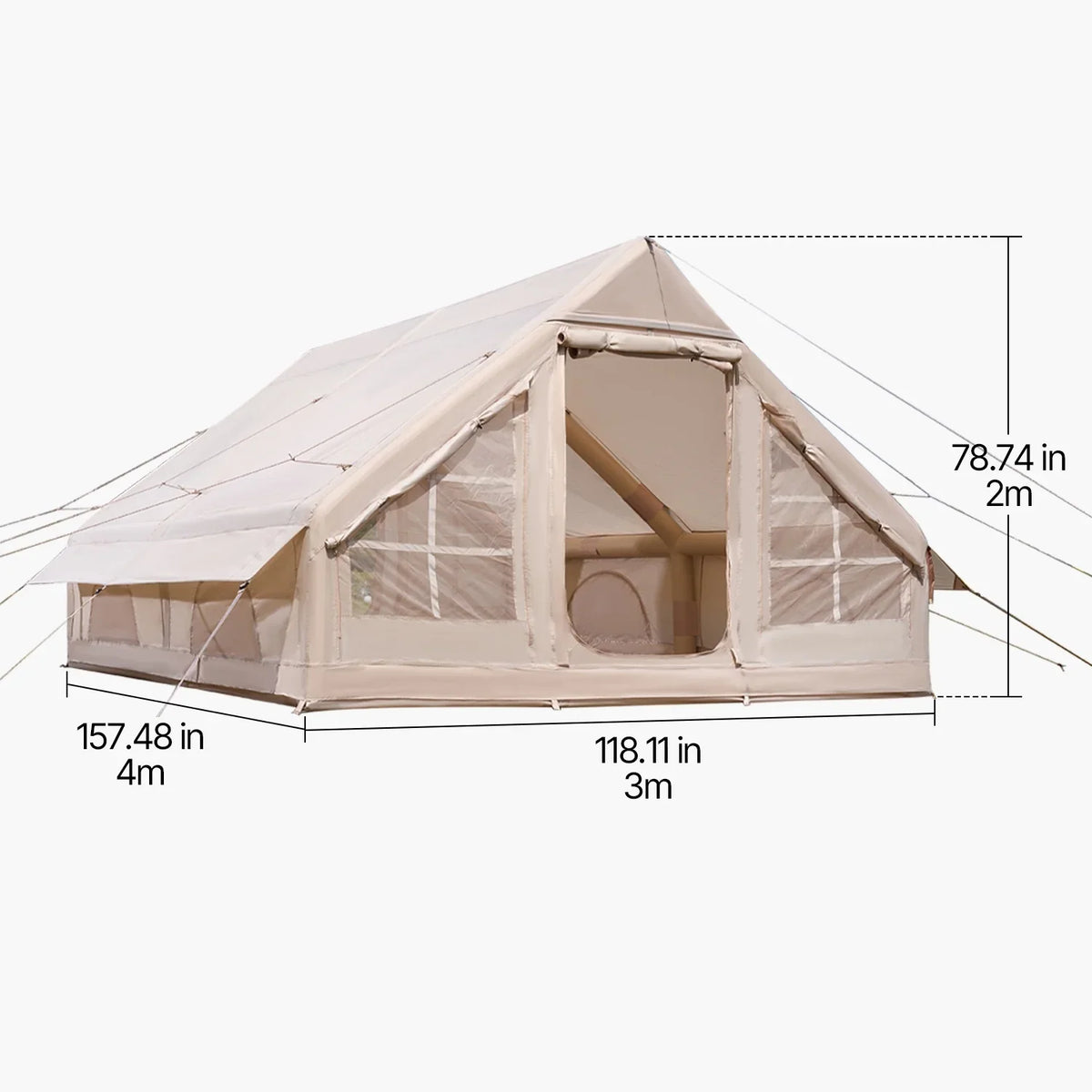 VEVOR Inflatable Tents for Camping, 5-8 Person Easy Setup Blow up Tent with Hand Pump, 300D Oxford Glamping Tent with Stove Jack 2 Doors & 4 Mesh Windows, Storage Bag Included for Easy Taking