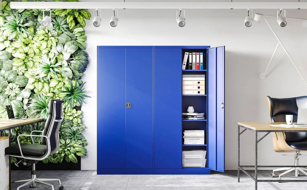 Fesbos Metal Garage Storage Cabinet with 2 Doors and 4 Adjustable Shelves - 71" Steel Lockable File Cabinet,Locking Tool Cabinet for Office,Home,Garage,Gym (Blue)