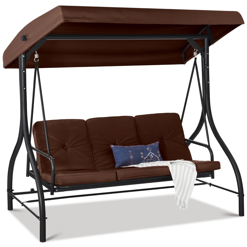 Best Choice Products 3-Seat Outdoor Converting Canopy Swing Glider Patio Hammock w/ Removable Cushions - Burgundy