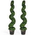 Costway 4FT Spiral Boxwood Topiary Trees in Golden Cement Pot (2 Count)