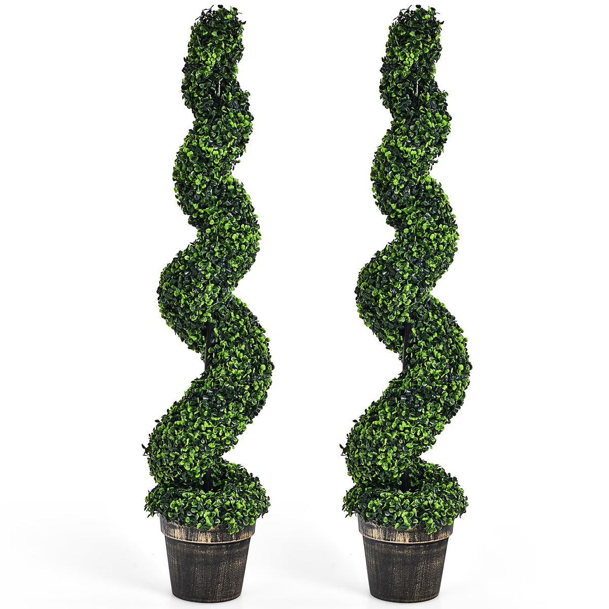 Costway 4FT Spiral Boxwood Topiary Trees in Golden Cement Pot (2 Count)