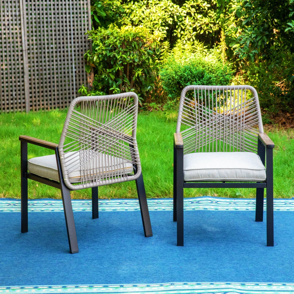 Summit Living 9-Piece Outdoor Dining Set with 8 Cushioned Patio Rattan Chairs and Large Extendable Table, Black and Beige