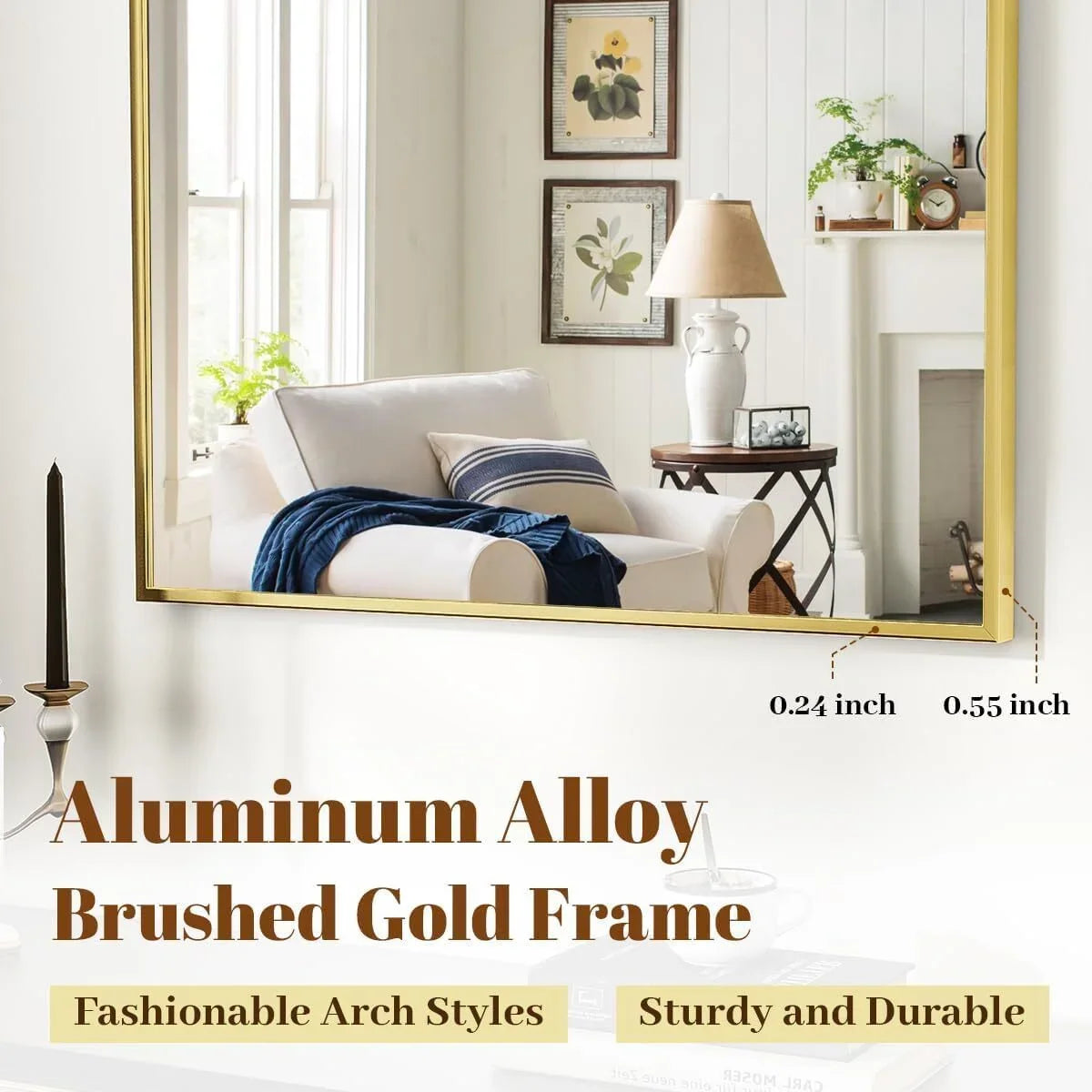 Lumora 32"x48" Arched Wall Bathroom Mirror Wall-mounted Mirror with Aluminum Frame,Gold