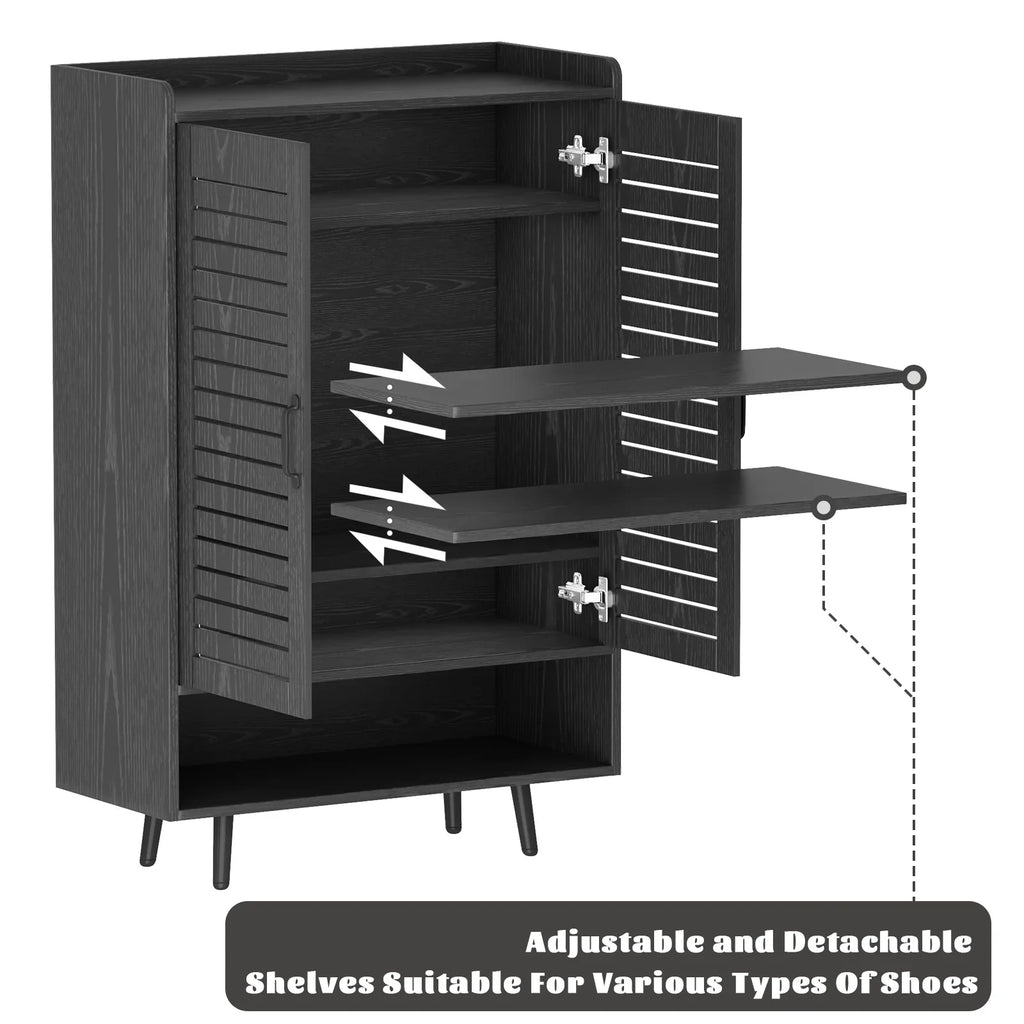 Shoe Cabinet with Doors,7-Tier Modern Shoe Storage Cabinet with Adjustable Shelves,50" Large Wooden Shoe Cabinet Storage for Entryway Front Door Hallway Living Room,White