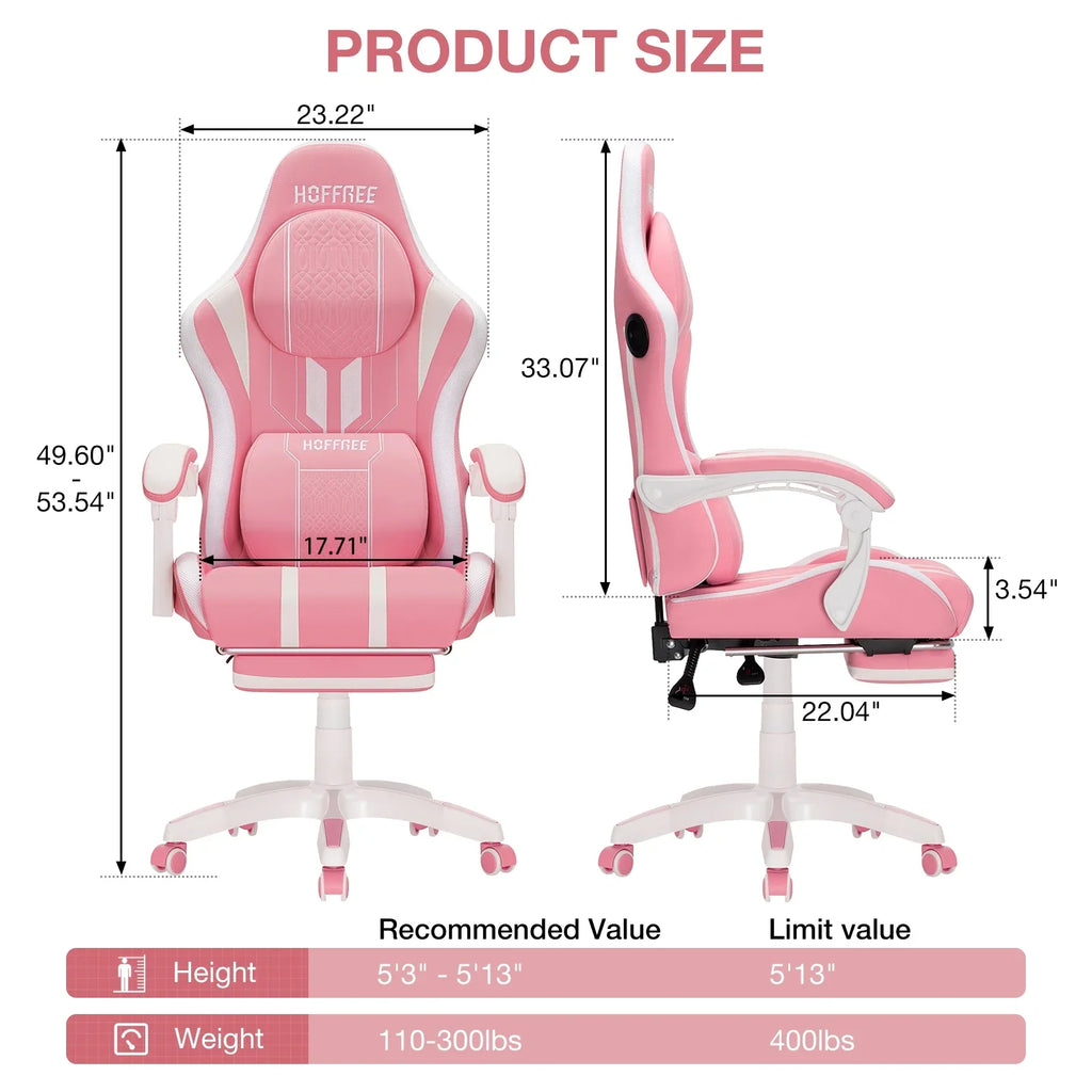 HOFFREE Big and Tall Gaming Chair with Speakers and RGB Lights, Gamer Chair with Footrest, Lumbar Support Height Adjustable 360-Swivel Seat and Headrest for Adults, 400lbs