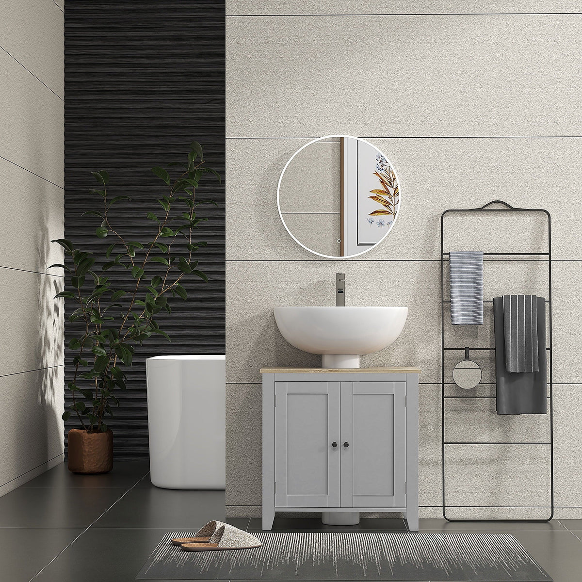 Kleankin Pedestal Sink Storage Cabinet, Under Sink Cabinet, Bathroom Vanity Cabinet with U-Shape and Adjustable Internal Shelf, White