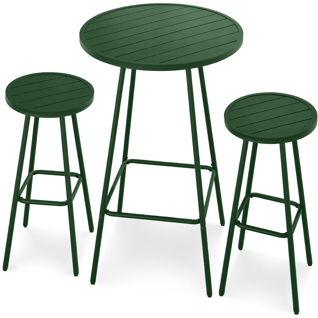 Best Choice Products 3-Piece Steel Patio Bar Height Round Bistro Set w/ Backless Stools, Slatted Design - Black