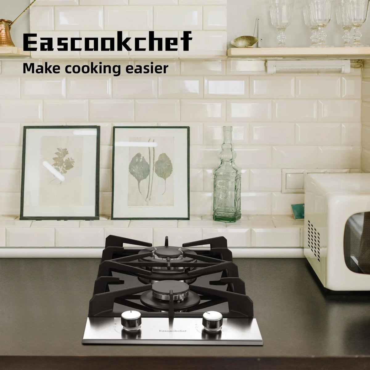 Eascookchef 2 Burners Gas Cooktop Electric Stove Oven 12 inch NG/LP Gas Stainless Flame-Out Proof