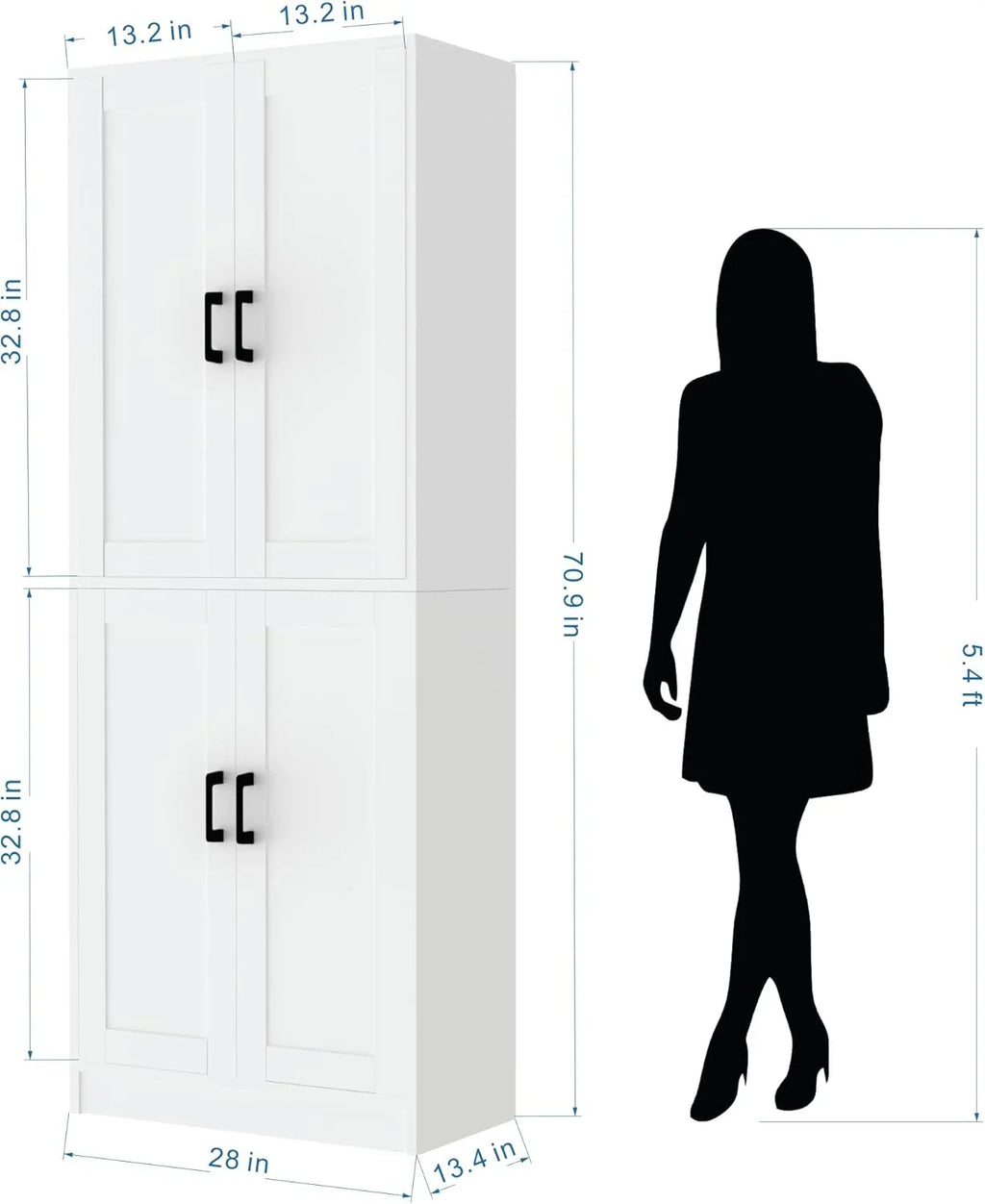DIYART White Kitchen Pantry Cabinet, 71" Tall Kitchen Storage Cabinet with doors, Kitchen Pantry Hutch with Storage for Kitchen, Dining Room